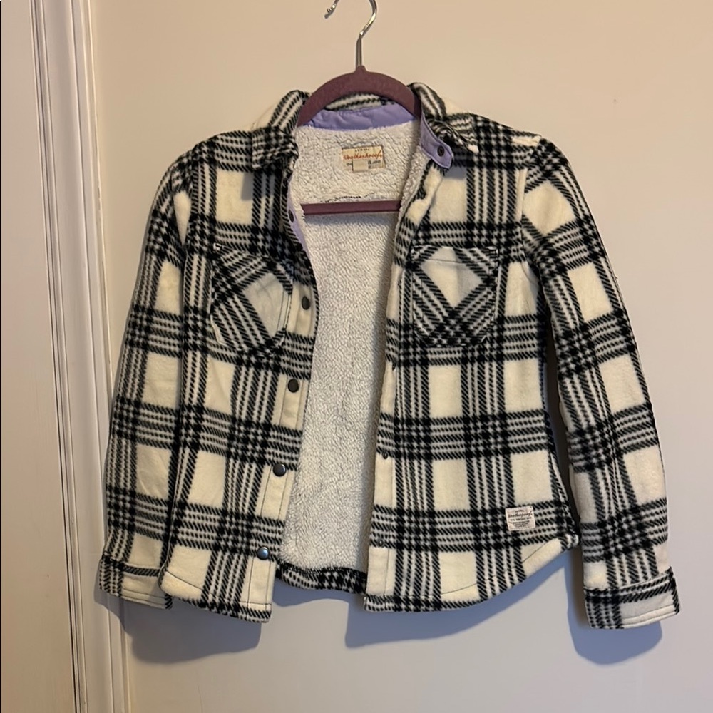 Black and White Jean Jacket with Classic Plaid Pattern